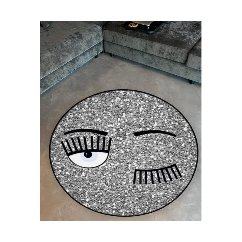 Woven Base Modern Decorative Carpet With Winking Disco Ball Pattern Detail, Round 2'8"