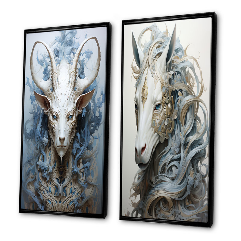Mythique créature, peinture sur cheval, Cadre noir, H 40 po x l 41 po
