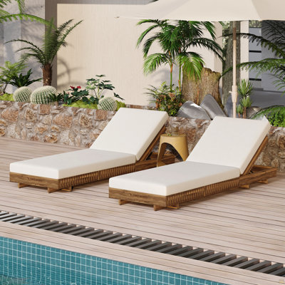 Ensemble de chaise longue en bois d'acacia massif avec coussin de salon