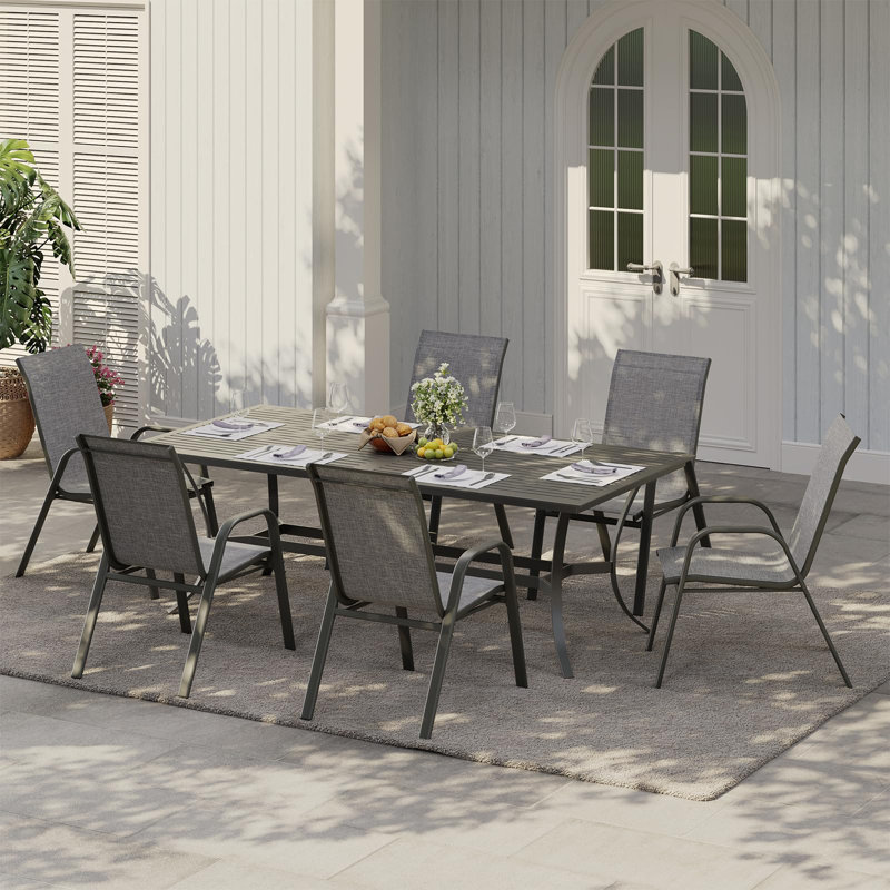 Stackable Outdoor Patio Chairs, High-Back Metal Garden Furniture Set with Breathable PVC-coated polyester Fabric, Space-Saving Design