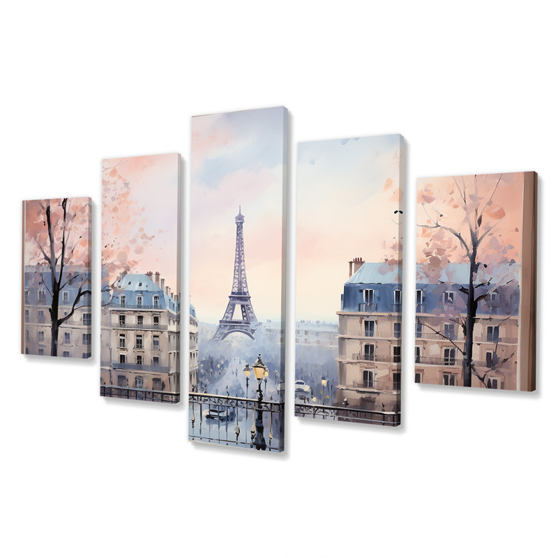 Vue rétro sur la ville de Paris, art mural sur toile à panneaux multiples Paris