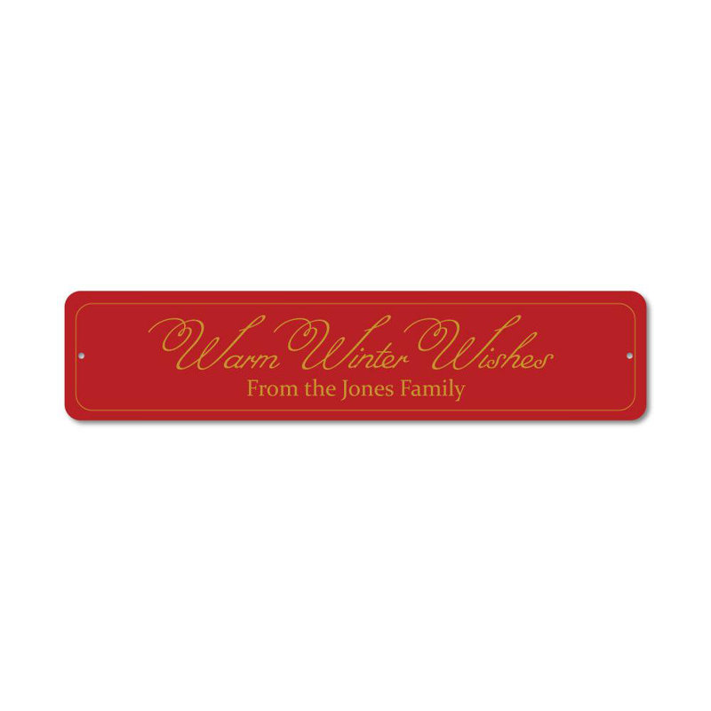 Plaque en aluminium «Warm Winter Wishes», H 6 po x l 24 po x P 0,06 po