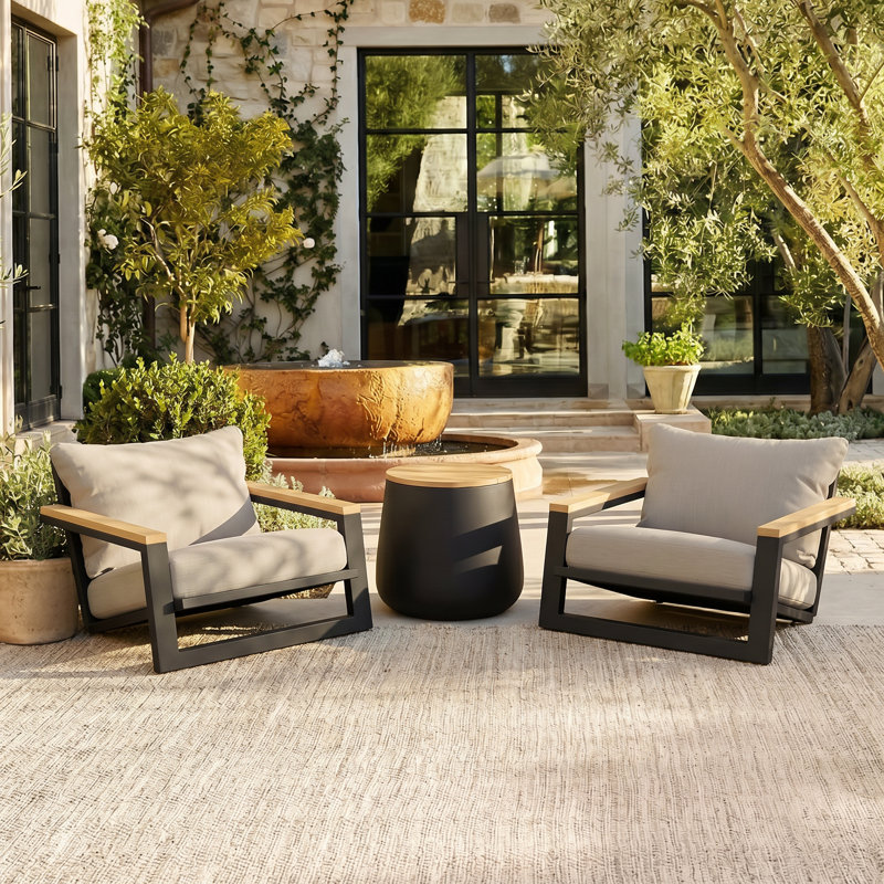 Ensemble de conversation pour patio avec table de bout, Gris clair, 3 pièces: table, 2 chaises