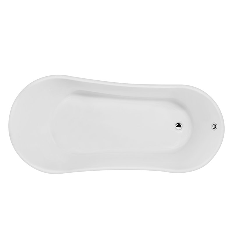 59" Streamline Clawfoot Soaking Acrylic Bathtub and Bamboo Tray, Polished Chrome, Polished Chrome