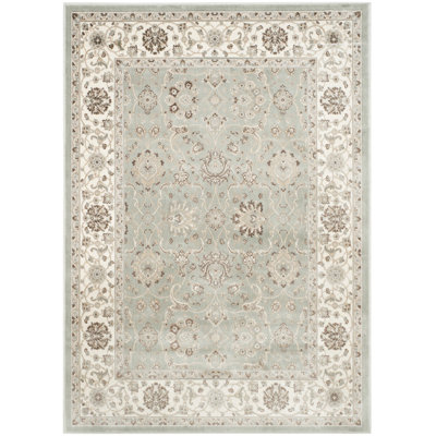 Setser Garden Viscose Oriental Rug in Silver/Cream