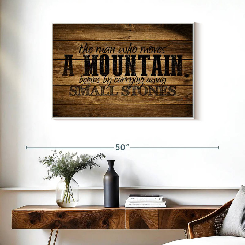 «Who Moves A Mountain», citation, Cadre flottant blanc, 37 po x 25 po