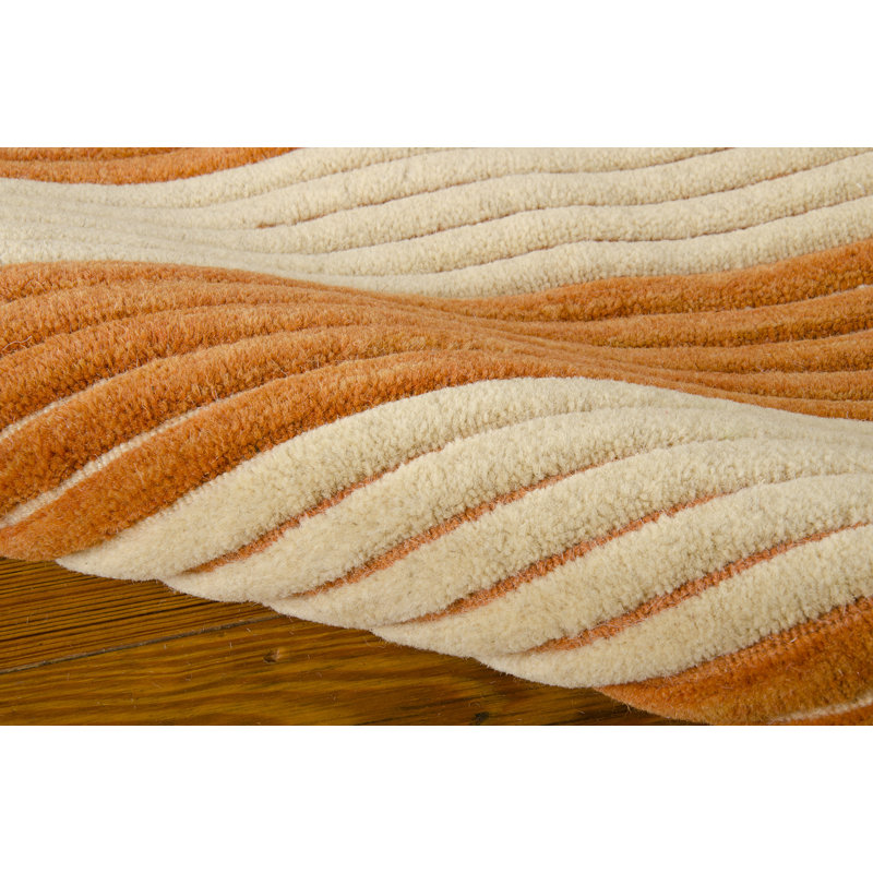 Handmade Pumpkin and Beige Wool Striped Runner Rug