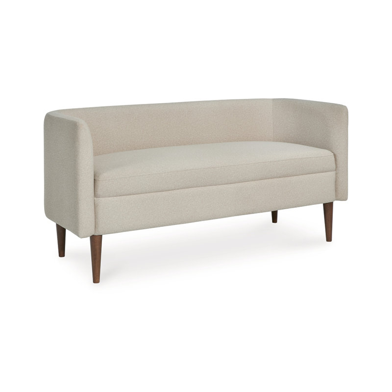 Wamy Accent Bench With Curved Back, 52 Inch Beige Polyester, Brown Wood