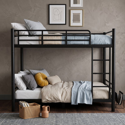 Metal Bunk Bed with Ladder, Guardrails and Slats