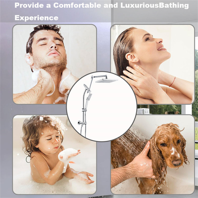 Système de douche à pluie de luxe avec douchette à main - ensemble réglable en laiton massif et boyau de 60 po, Chrome