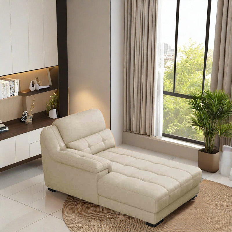 Fauteuil inclinable en coton et en lin à haute élasticité, Accoudoir à droite (vu de face), Jaune crème