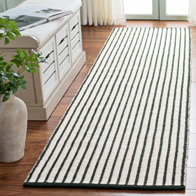 Vermont Hand Woven Wool;Cotton Striped Indoor Rug, Runner 2'3" x 9'