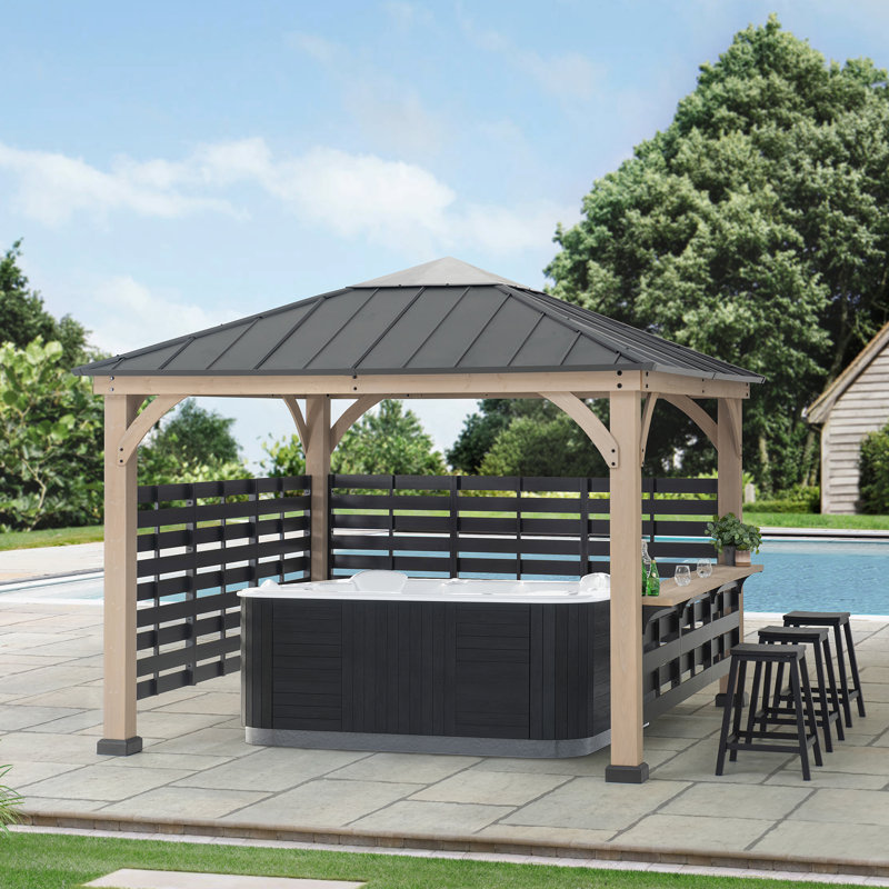 Cameron 11 ft. Cedar Wood Gazebo with Steel Roof and Bar Shelf