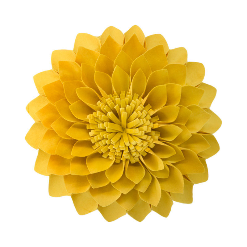 Mustard Yellow Cotton Sunflower Round Throw Pillow