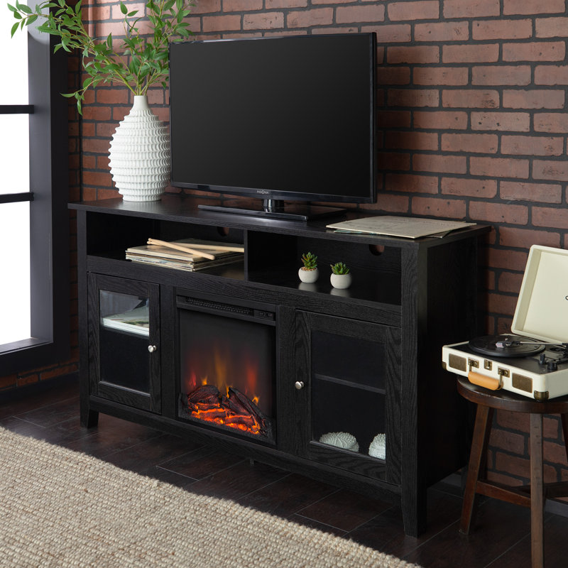 Unfinished TV Stand for TVs up to 65" with Fireplace Included, Black