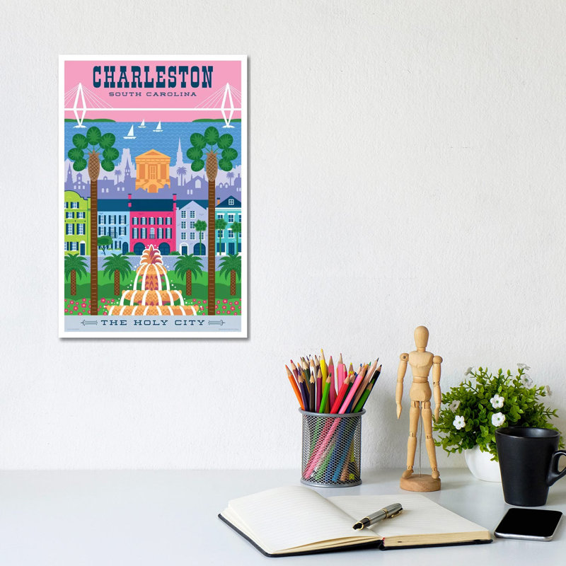 Charelston Travel Poster 1 Piece Wrapped Canvas Wall Art, 20.32 cm H x 30.48 cm W