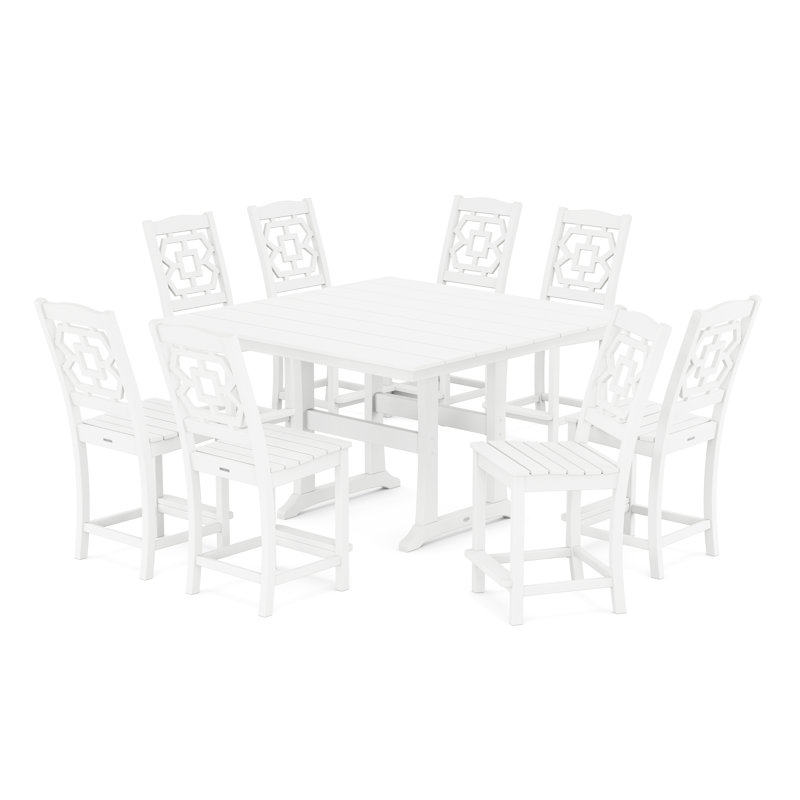 Chinoiserie 8 - Person Patio Dining Set with Square Table, White