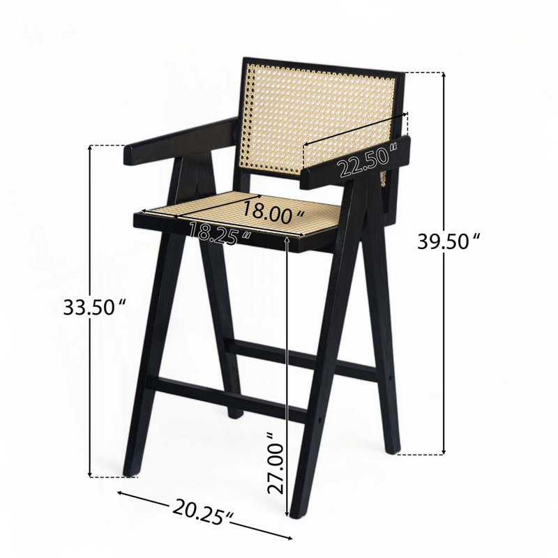 Tabouret de bar avec siège canne, Noir