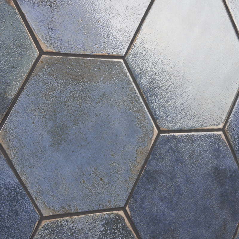 Mandalay Hex 9.13 in. x 10.51 in. Polished Concrete Look Porcelain Floor and Wall Tile, Blue