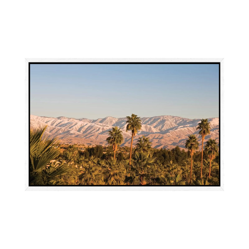 USA, California, Palm Springs. Palms And San Bernardino Mountains, Sunrise by Walter Bibikow - Print on Canvas, White Framed