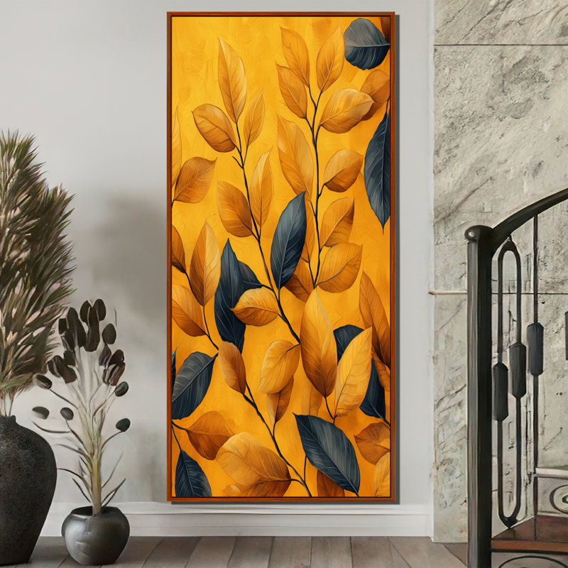 Décoration murale Riya moutarde feuilles d'automne Embrace I - feuilles, H 60 po x l 28 po, Framed Print without Mat, Brun