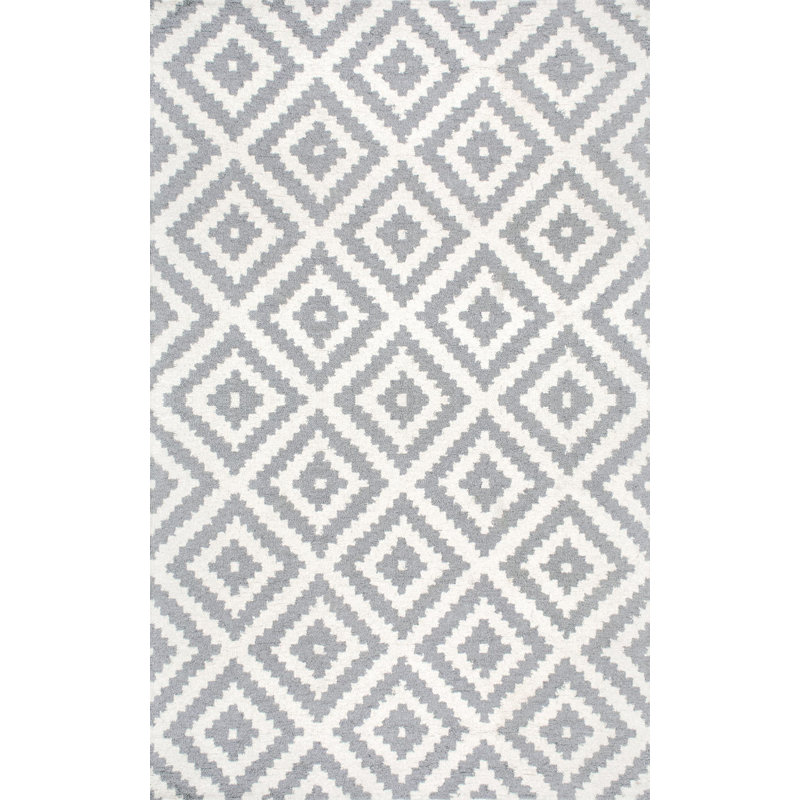 Geometric Wool Hand Woven Area Rug, Rectangle 61 x 91cm