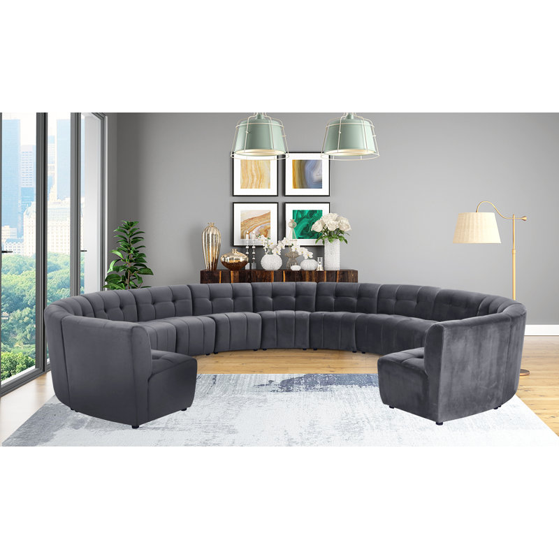 Jedson Velvet Sectional Symmetrical, Grey Velvet