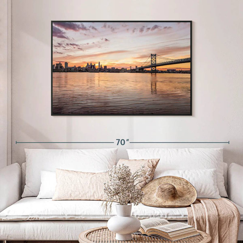 Pont Ben Franklin à couper le souffle, 46 po x 31 po, Cadre flottant noir