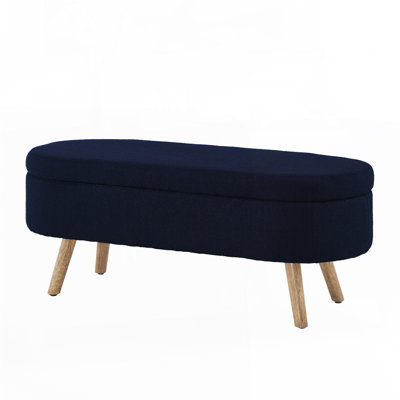 Oval Boucle Storage Ottoman Bench with Wood Legs