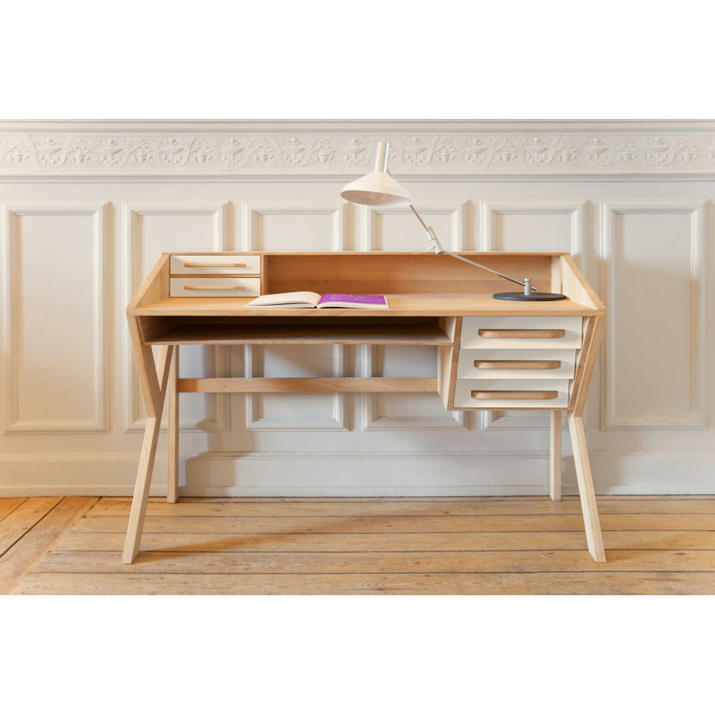 Origami Solid Wood Desk, Cream