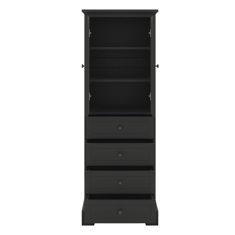 Élégante armoire de rangement avec 2 portes et 4 tiroirs pour la salle de bain, Noir