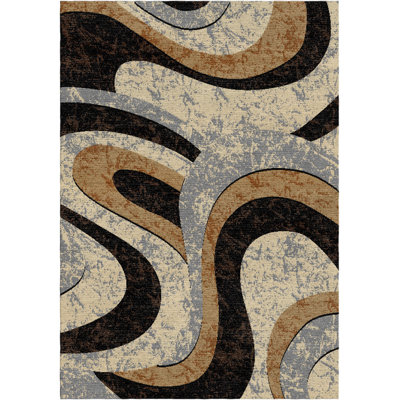 Jaheer Hallway Runner/Area Rug With Modern Abstract Wavy Motion Polypropylene - Grey