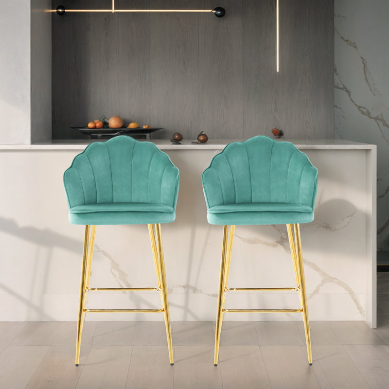 Tabouret de bar et de comptoir en velours (ensemble de 2), Vert