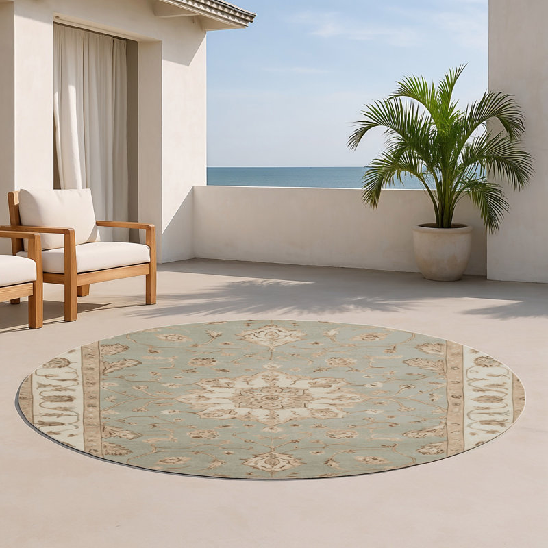 Tapis gris d'intérieur et d'extérieur Tabriz, Rond 5 pi