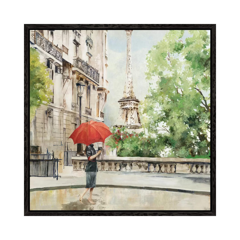 Paris Walk 1 Piece Painting on Canvas, 93.98 cm H x 93.98 cm W, Black Framed Canvas