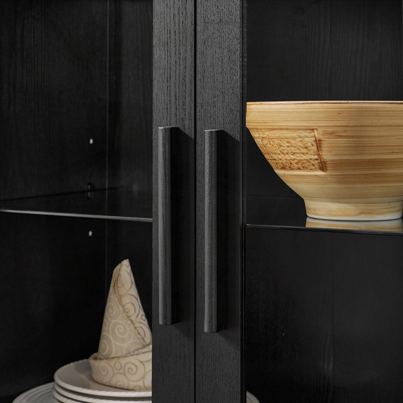 Armoire de rangement arquée avec lampe, cloisons réglables en verre, Noir