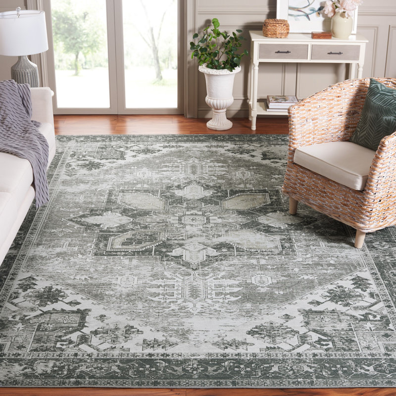 DeBary Oriental Dark Sage/Ivory Area Rug, Rectangle 8' x 10'