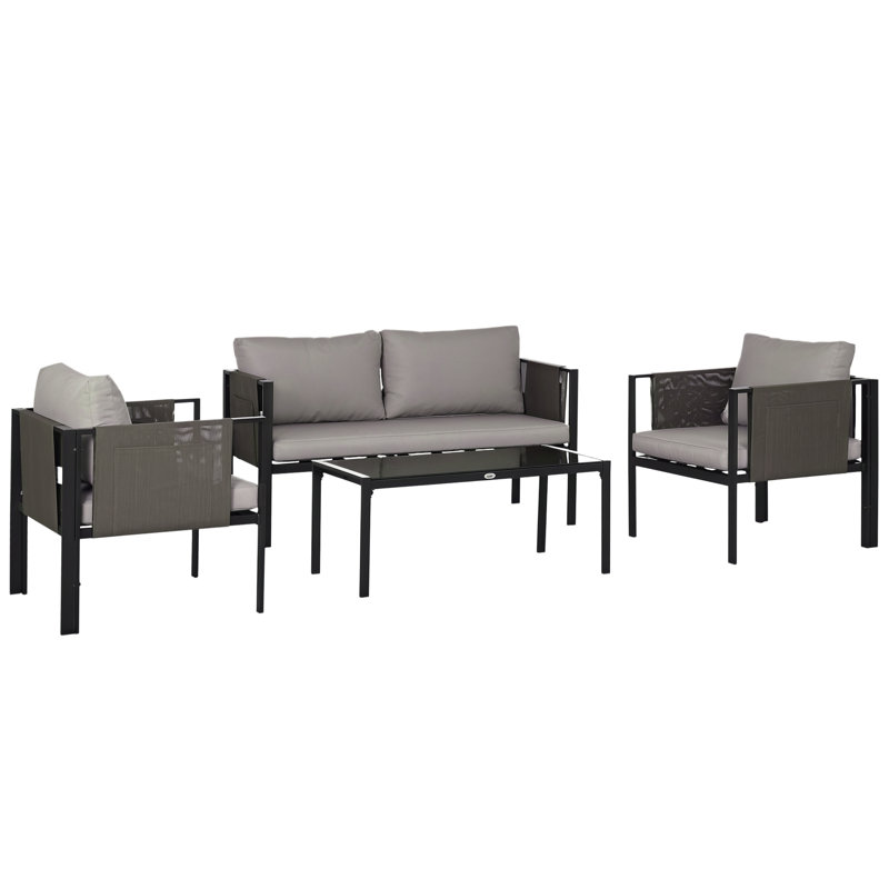 Leonydus 4 Piece Metal Garden Furniture Set Texteline Pocket Light Grey