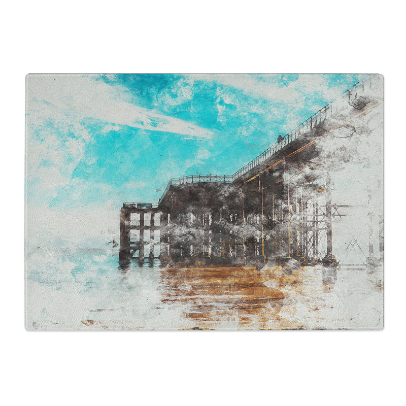 Tempered Glass Penarth Pier Pavilion in Wales Abstract Chopping Board, 28.5 cm x 39 cm