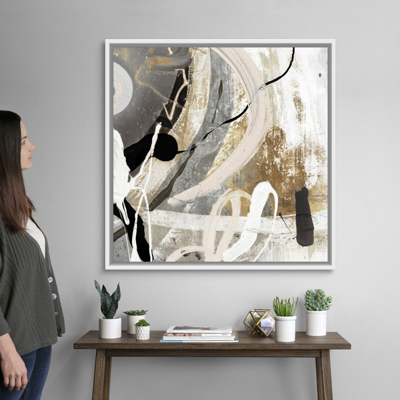 Tangled III - peinture sur toile, Toile avec cadre flottant, H 37,25 po x l 37,25 po, Blanc