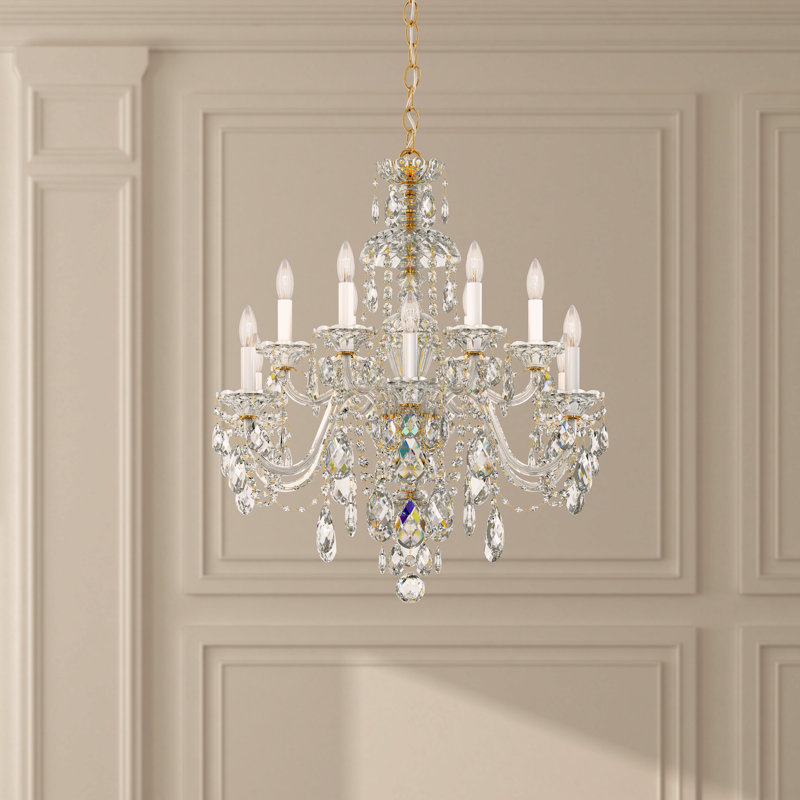 Sterling 12 - Light Glass Chandelier, Polished Silver, Swarovski Spectra, 220 V