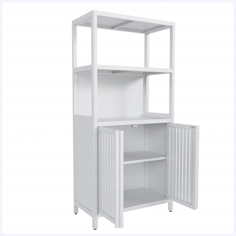 White Bamboo Storage Cabinet, Separate Bathroom Cabinet With 2 Doors, Floor Cabinet Organizer For Living Room, Kitchen, Entrance