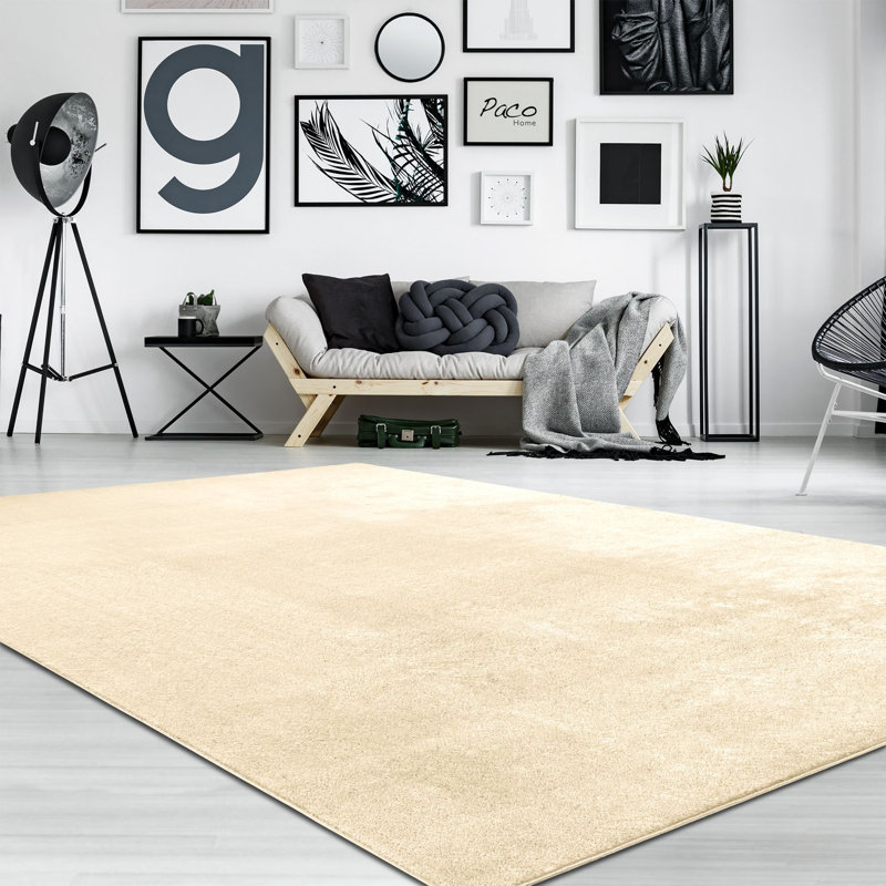 Soft Area Rug Cozy Low-Pile Rug Anti-Slip Solid Color Washable, Rectangle 2'8" x 4'11", Beige