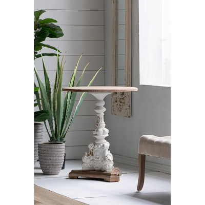 Table d'appoint ronde blanche antique D26 x 31 po