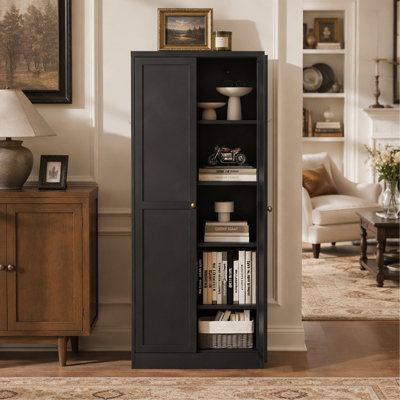 Black 61-Inch Metal Kitchen Pantry Cabinet with 4 Adjustable Shelves, Heavy-Duty Storage for Kitchen and Pantry