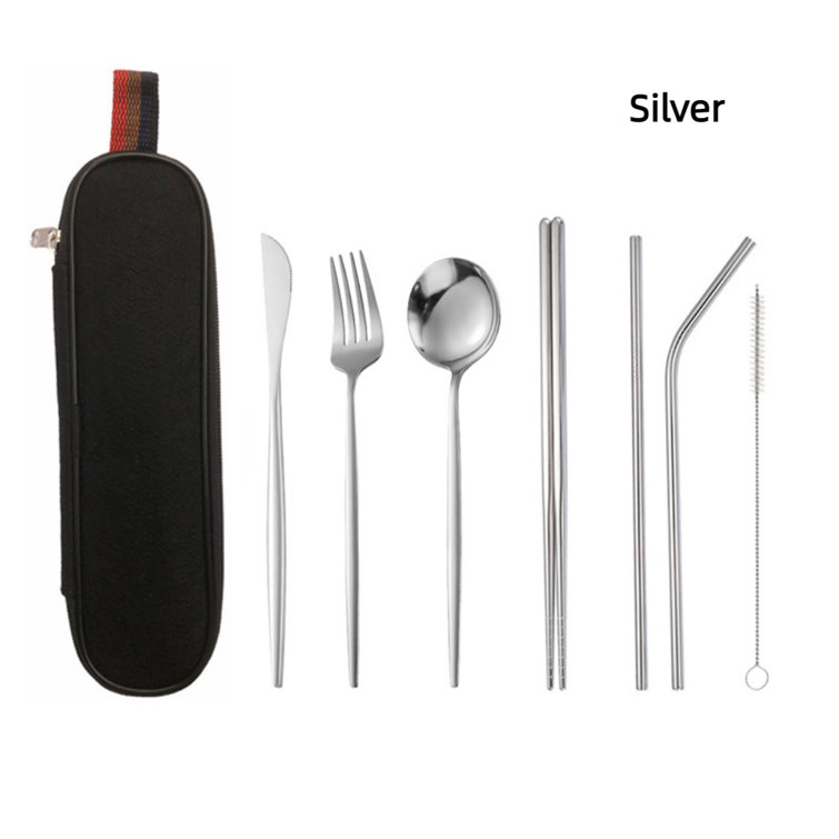 24 Pieces Rainbow Silverware Set with Steak Knives for 4, Stainless Steel Flatware Cutlery Set Orren Ellis