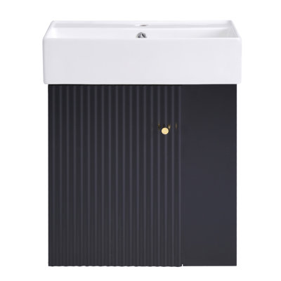 Meuble-lavabo flottant moderne de 21,6 po avec lavabo en céramique et rangement à droite, conception peu encombrante pour les petites salles de bain