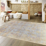 Tapis unique en laine noué à la main bleu / jaune 9 pi x 9 pi 10 po