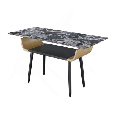 Lorenzo 47"W Coffee Table with Glass Marble Texture Top and Bent Wood Design
