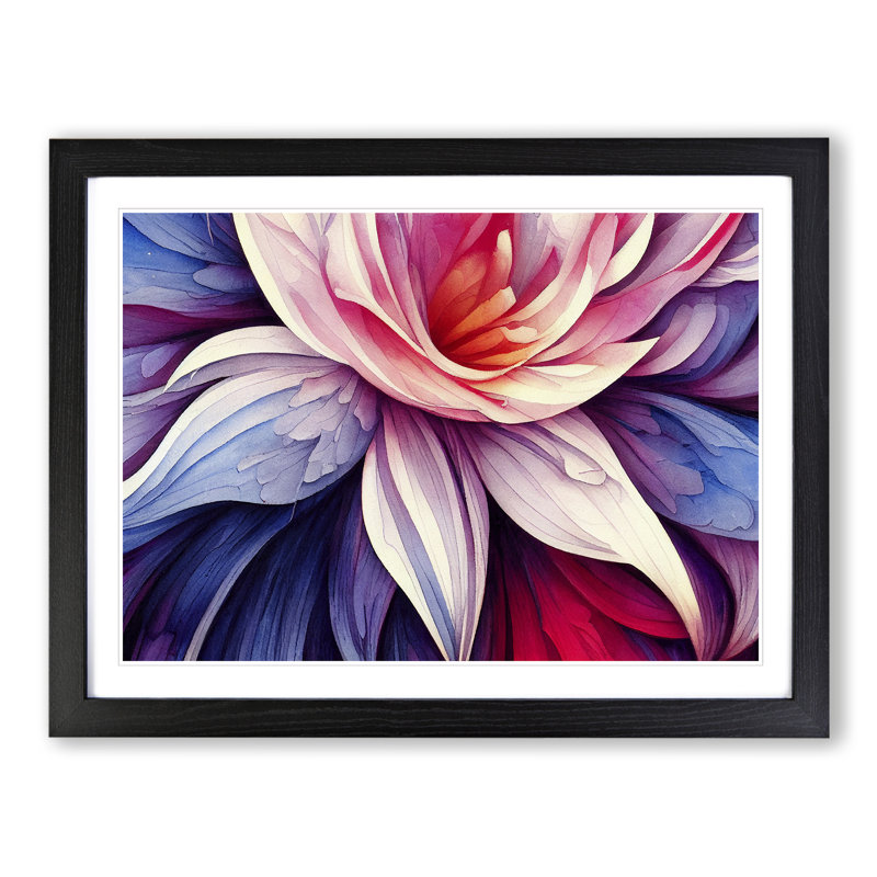 King Watercolour Flower Abstract - Single Picture Frame Print, Black Framed, 46cm H x 64cm W x 2cm D